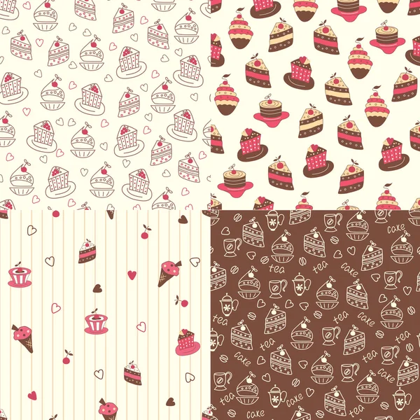 Set of cake seamless patterns — Stock Vector