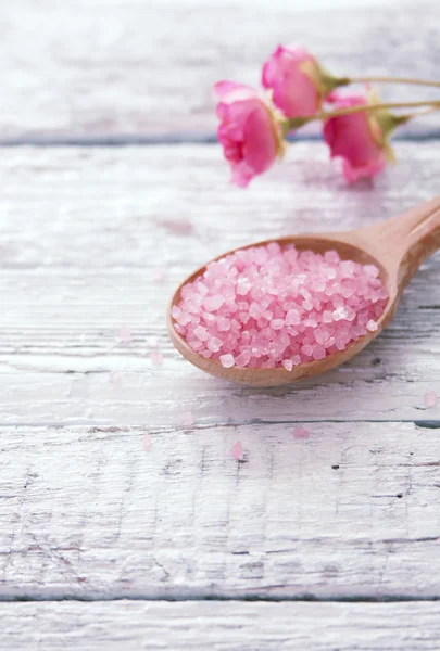 Spoon of sea salt — Stock Photo, Image