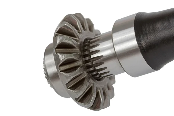 Splined connection the conical pinion and shaft, isolated, on a — Stock Photo, Image