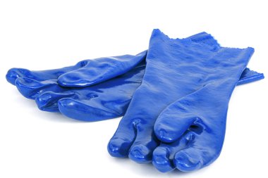 Mavi lastik eldivenler, beyaz arka planda izole edilmiş.