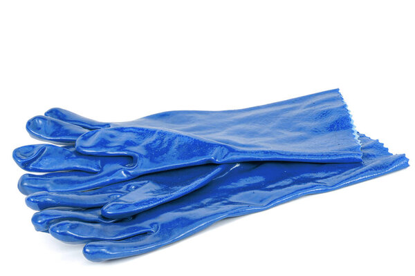 Pair of the blue rubber gloves, isolated on white background