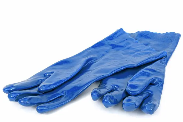 Paar Blauwe Rubberen Handschoenen Geïsoleerd Witte Achtergrond — Stockfoto