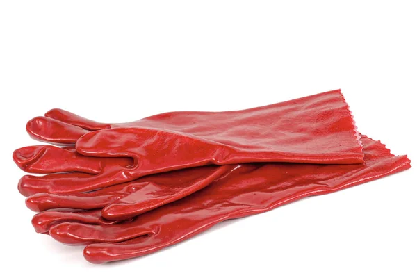 Par Röda Gummihandskar Isolerade Vit Bakgrund — Stockfoto