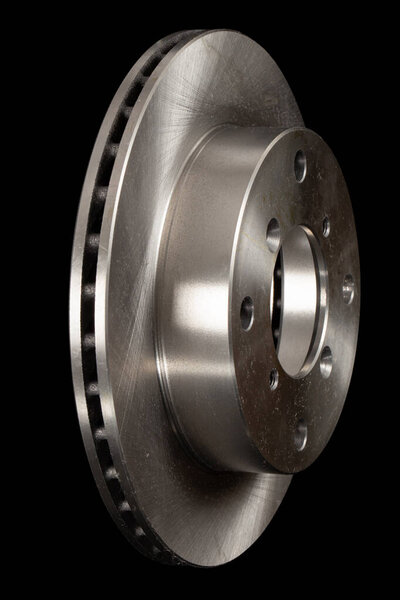 Ventilated car brake disc, with clipping path, isolated on black background