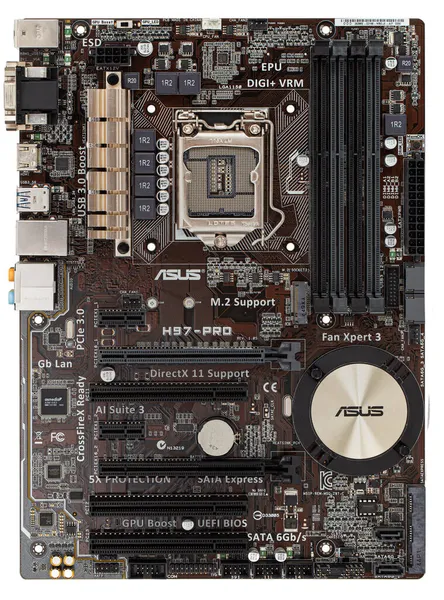 Płyta Główna Komputera Asus H97 Pro Lga 1150 Izolowana Białym — Zdjęcie stockowe