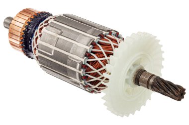 Beyaz arkaplanda izole edilmiş, çapa veya elektrikli motor yakın plan pervane