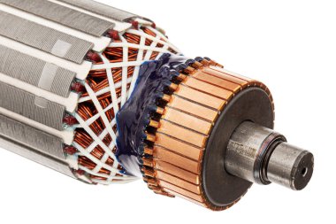 Beyaz arkaplanda izole edilmiş, çapa veya elektrikli motor yakın plan pervane