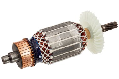Beyaz arkaplanda izole edilmiş, çapa veya elektrikli motor yakın plan pervane