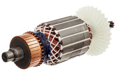 Beyaz arkaplanda izole edilmiş, çapa veya elektrikli motor yakın plan pervane