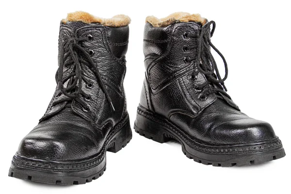 Men Leather Boots Isolated White Background — 图库照片