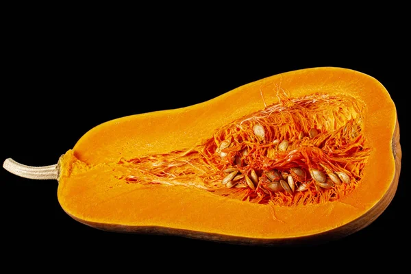 Half Pumpkin Isolated Black Background — Foto Stock
