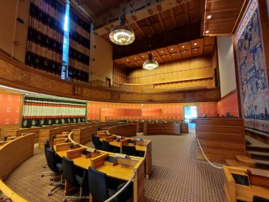 Oslo, Norveç - 30 Nisan 2022: Belediye Meclisi Salonu