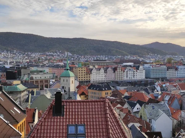 Bergen Norway May 2022 Rooftops Eidemarken Neighborhood Sunset — стокове фото