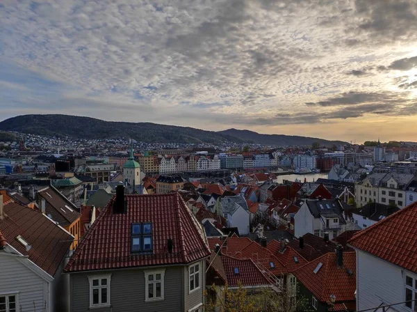 Bergen Norway May 2022 Rooftops Eidemarken Neighborhood Sunset — стокове фото