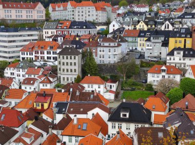 Bergen, Norway: 4 May 2022 - Rooftops of Ladegarden neighborhood