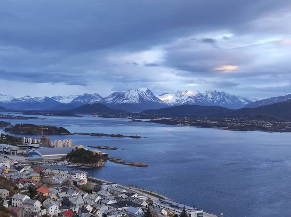 Alesund, Norway: 5 May 2022 - Panoramic view of town seen from Aksla viewpoin