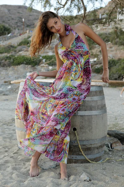 Beautiful brunette woman in romantic summer dress Stock Image