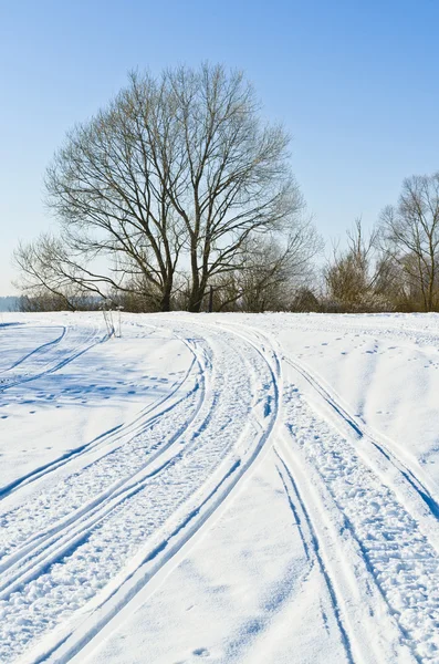 Landweg in de winter — Stockfoto