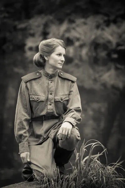 Young woman in Red Army form