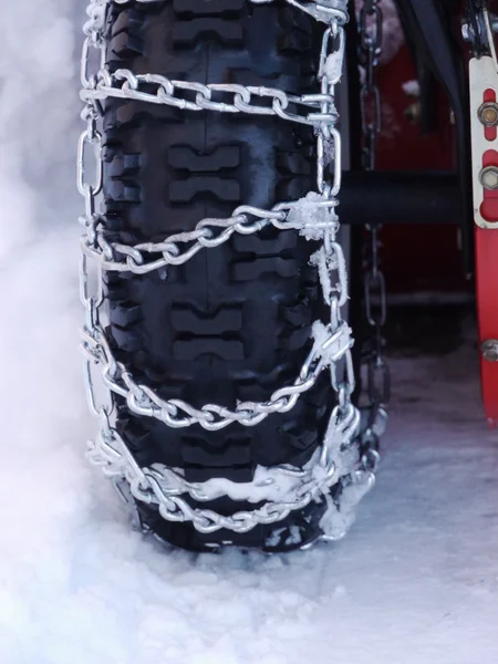 Snow chains tyre — Stock Fotó