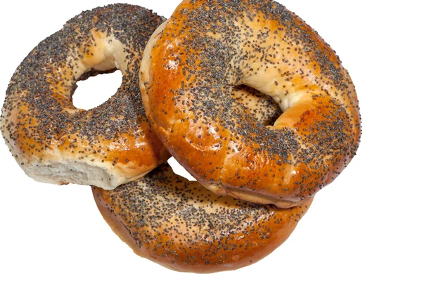 Bagels with poppy seeds on white background — Stock Photo, Image