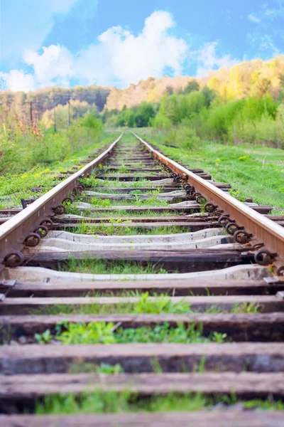 Railway tracks in a rural scene with nice blue sky — Stock Photo, Image