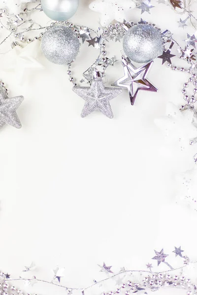 Святковий Настрій Підготовка Свята Новорічний Святковий Декор Сріблястих Тонах Іграшки — стокове фото