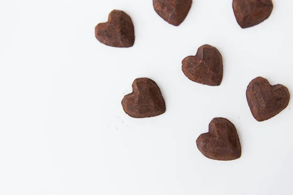 Chocolate Candies Truffle Form Heart White Background Close Place Inscription — Stock Photo, Image