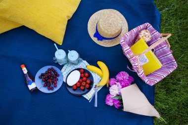 Parlak yaz piknik lezzetli yemekler ve parlak duygular