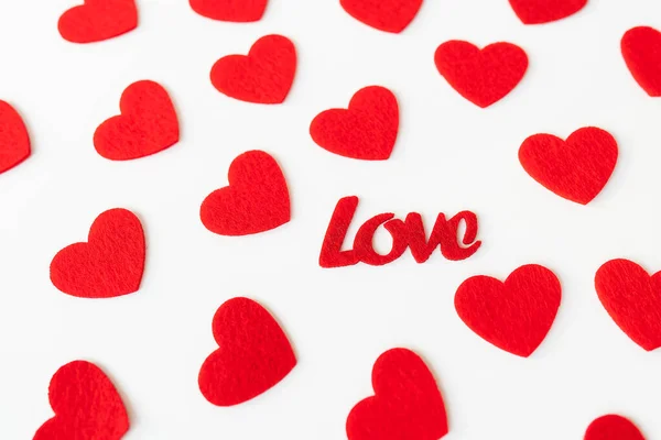 Background Which Consists Red Hearts Inscription Love Middle Hearts Love — Stock Photo, Image