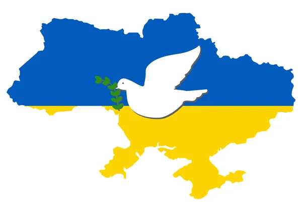 Карта Украины Окрашена Цвета Государственного Флага Голубя Летящего Над Страной — стоковый вектор