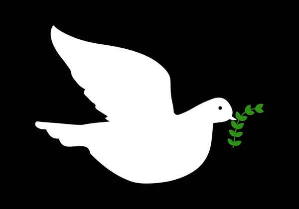 Dove Peace Icon Flying White Bird Green Olive Branch Concept — Stock Vector