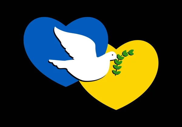 Abstract Patriotic Ukrainian Flag Shape Two Hearts Dove Peace White — Stock Vector