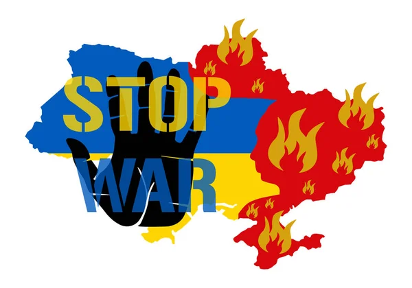 Pare Guerra Palma Salve Ucrânia Mapa Estilizado Ucrânia Com Bandeira —  Vetores de Stock
