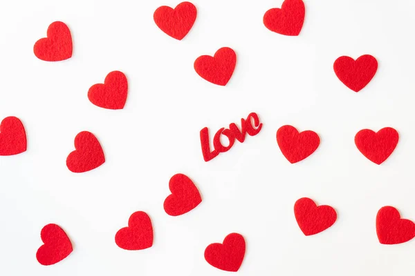 Background Which Consists Red Hearts Inscription Love Middle Hearts Love — Stock Photo, Image