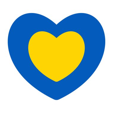 Ukrayna bayrağı ikonu, tek yürek şeklinde. Aşk sembollü soyut vatansever Ukrayna bayrağı. Kalbinde Ukrayna olan mavi ve sarı kavramsal bir fikir. Savaş sırasında ülkeye destek
