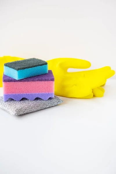 Vorbereitung Für Die Reinigung Des Hauses Waschlappen Gummihandschuhe Schaber Sauberkeits — Stockfoto