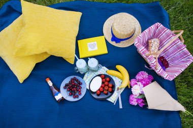 Parlak yaz piknik lezzetli yemekler ve parlak duygular