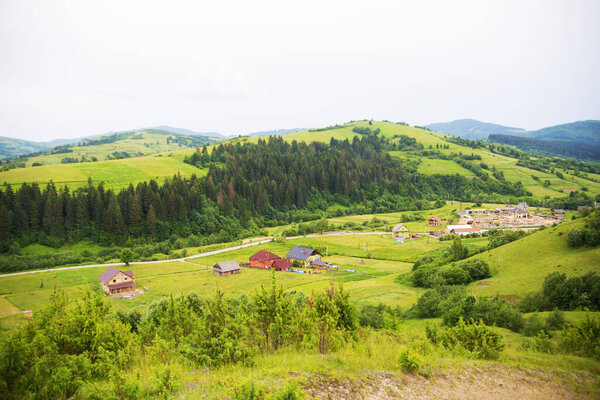Carpathian village in the mountains in summer