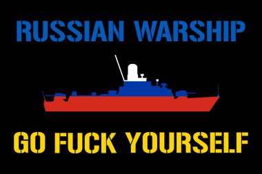 Russian warship go fuck yourself. Vector illustration. The last response to military cruiser and Russian troops from the ukrainian soldiers defenders of Snake Island. No war in Ukraine