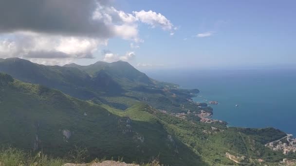 Panoramic View Budva City Montenegro View Landscape Mountainside Sea Historic — Vídeo de stock