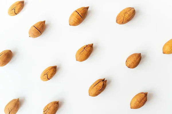 Shelled Pecan White Table Healthy Nuts Vegetarianism Selective Focus — Stock Photo, Image