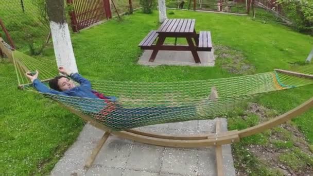 Peaceful Attractive Young Woman Relaxing Hammock Vacation Healthy Calm Girl — Vídeo de stock