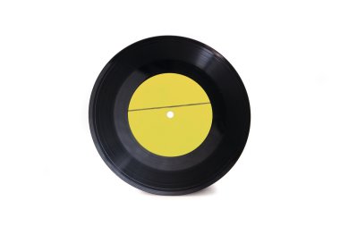 Beyaz arka plan üzerinde izole yeni sarı boş gramofon vinil kayıt