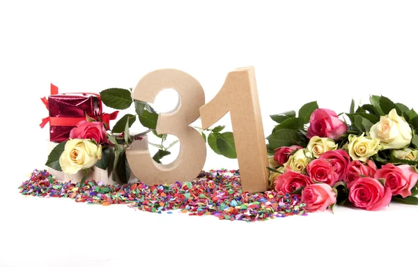 年龄的数字，用玫瑰装饰 — 图库照片
