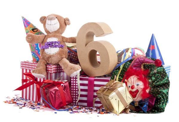 Idade em números em um clima de festa para um aniversário de crianças — Fotografia de Stock