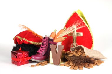 Putting shoes for Sinterklaas eve clipart