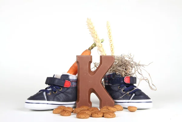 Putting shoes for Sinterklaas eve — Stock Photo, Image