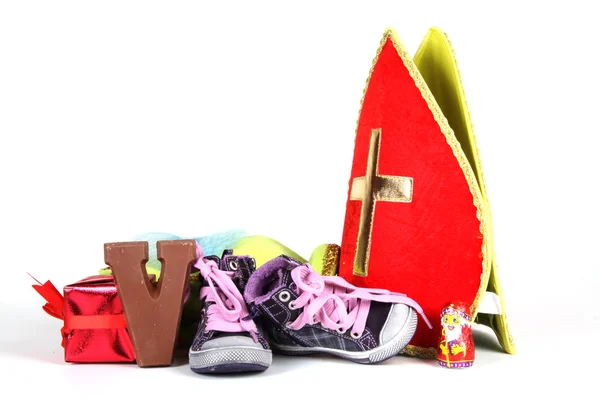 Putting shoes for Sinterklaas eve — Stock Photo, Image