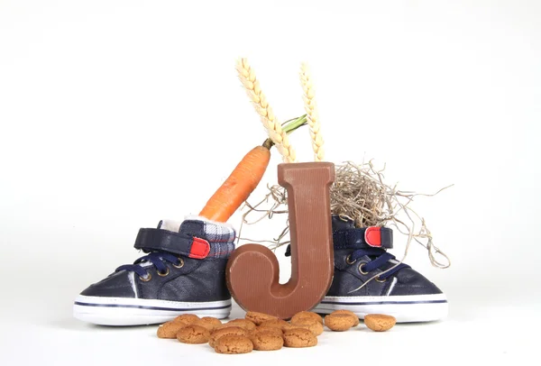 Putting shoes for Sinterklaas eve — Stock Photo, Image